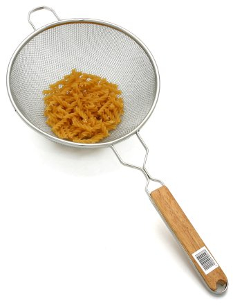 GRÄWE Colador de cocina grande, diámetro de 26 cm, acero inoxidable, malla muy fina, con doble red, mango de madera fuerte