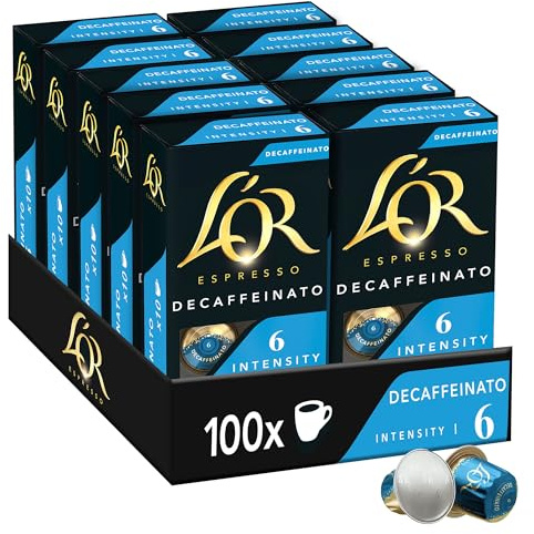 L'Or Espresso Café - 100 Capsules Decaffeinato Intensité 6 | Compatibles Nespresso®*, lot de 10 x 10 capsules aluminium