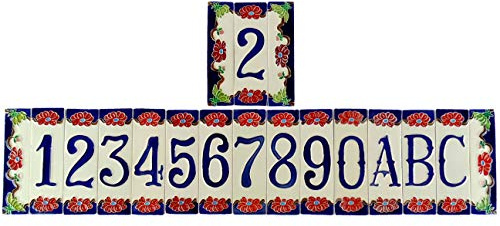 Numeri civici in ceramica con fiore,oggetto da esterno colorati a mano nf Misure: Numero H 15cm,L 4,5cm,spessore 0,8cm.Cornice H 15cm,L 4cm,spessore 0,8cm