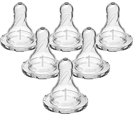 Dr. Brown's Natural Flow Level 1 Narrow Baby Bottle Silicone Nipple, Slow Flow, 0m+, 100% Silicone Bottle Nipple, 6 Count (Pack of 1)