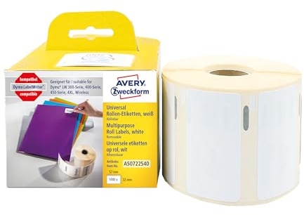 AVERY Zweckform AS0722540 Dymo LabelWriter Etiketten kompatibel zu S0722540 (57x32mm, 1 Rolle|1.000 ablösbare Aufkleber, selbstklebend, für LW Dymo Etikettendrucker/Beschriftungsgerät/Etikettenband)