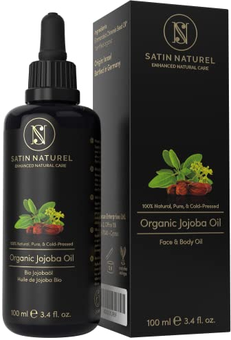 Organic Jojoba Oil 100ml – Cold-Pressed, Vegan Skin & Hair Care with Vitamin E – 100% Pure Natural Cosmetic in Light-Protection Glass Bottle