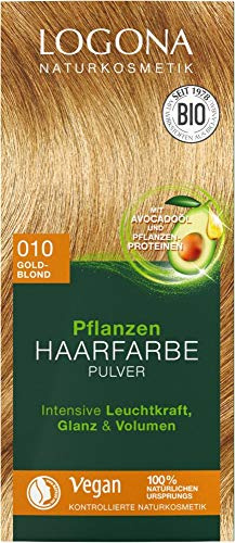 LOGONA Naturkosmetik Pflanzen-Haarfarbe Pulver 010 Goldblond, Vegan & Natürlich, Blonde Natur-Haarfarbe mit Henna, Coloration, 100g