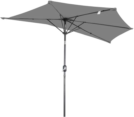 Angel Living Halber Sonnenschirm mit Kurbel und Neigbar, UV-Schutz Marktschirm für Terrasse,Poolbereich,Balkon & Garten (Grau, 270cm)