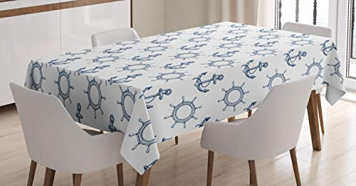 ABAKUHAUS Anker Tischdecke, Retro maritimes Design, Pflegeleicht Waschbar Schmutzabweisend und mit Klaren Farben Hochwertiger Druck, 140 x 200 cm, Marineblau Weiß