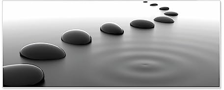 banjado Magnettafel weiß 75 x 30cm / Magnetwand aus Metall/Magnetpinnwand als Memoboard Pinnwand Magnettafel Küche, Büro, Kinderzimmer inkl. 4 Magnete & Montageset - Motiv Schwarze Steine