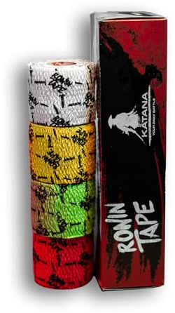 RoninTape® Katana Tape Elastico per Pollici e Dita Grip Estremo per Hook Grip wod e Sollevamento Pesi Ultra Resistente Antisudore Ipoallergenico Confezione da 4 Nastri