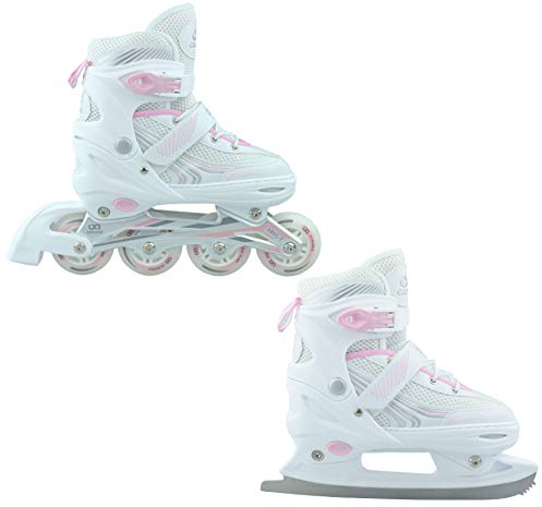 CROXER Optima 2in1 Schlittschuhe Inline Skates Inliner für Kinder Erwachsene verstellbar (White/Pink, 31-34 (18,5cm-20,5cm))