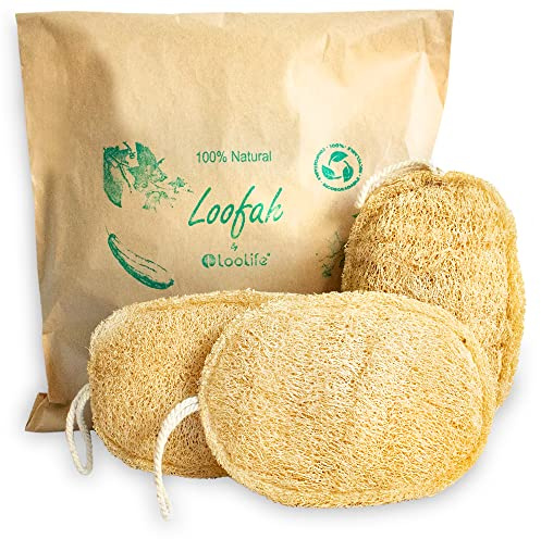 Natural Loofah Exfoliating Sponge (3 Pack) - Organic Loofah for Body - Biodegradable Shower Luffa - Natural Bath Sponges Loufa - Estropajos para el Cuerpo