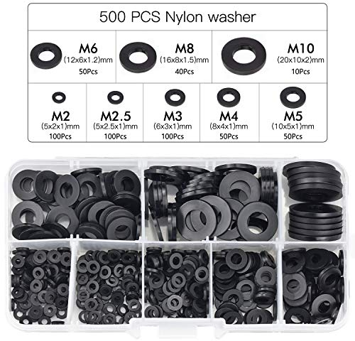 500 Stück Kunststoff Unterlegscheiben Flach Unterlegscheiben M2 M2.5 M3 M4 M5 M6 M8 M10 Nylon Beilagscheiben Korrosionsfreie Unterlegscheiben für Industrie Befestigungen