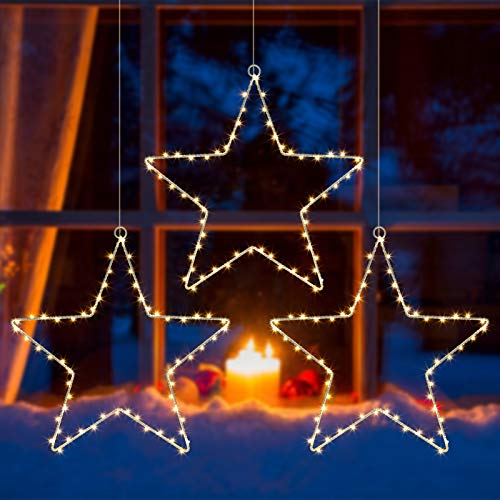 Litake LED Weihnachtsstern Beleuchtung, 6M 60 LED Jeder Stern Weihnachtslichter Stern Fensterdeko Weihnachtsdeko Batteriebetrieben Timer Warmweißen (3 Stk)