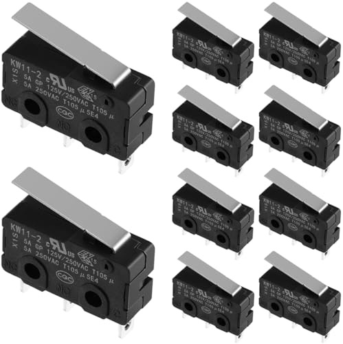 VILLCASE 10 Stück Mini Mikroschalter mit Hebel Arm, 5A 125/250V 3 Pin SPDT 1NC 1NO, Kurzer Gerader Scharnierhebel Momentschalter Mini Wechselschalter Endschalter für Elektronische Geraete
