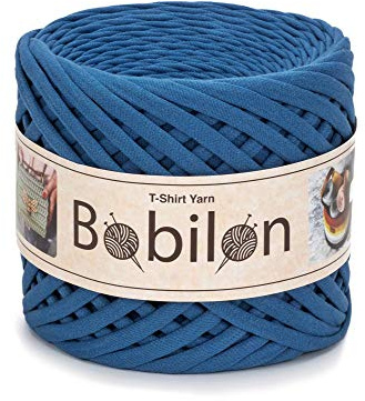 T-Shirt-Garn, Fettuccine-Spaghetti-Knäuel, Bio-Baumwolle, zum Häkeln, Stricken, für Makramee, 3–5 mm, jeansblau (Blue Jeans) | Extra feines Bändchengarn für filigrane Makramee- & Amigurumi-Projekte – Blue Jeans