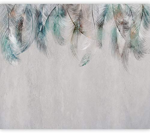 murando Fotomurales autoadhesivos Pluma 392x280 cm Papel Pintado Decoración de Pared Murales Pegatina decorativos adhesivos 3d moderna de Diseno Fotográfico Boho Abstracto Turquesa Gris b-A-0764-a-a