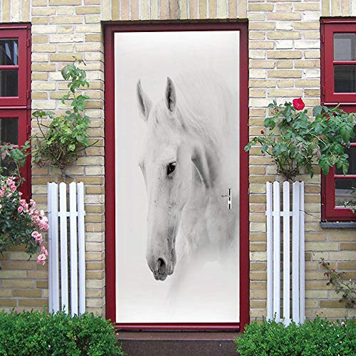 GSKBDQ 3D Türaufkleber Schönes Weißes Pferd 77X200Cm Türtapete Selbstklebend Türposter - Fototapete 3D Effekt Türfolie Poster Tapete Wandtattoo DIY Selbstklebende Wandbild PVC wasserdichte Tapete