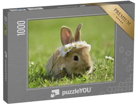 puzzleYOU: Puzzle 1000 Teile „Süßes kleines Kaninchen mit Gänseblümchenkranz“ – aus der Puzzle-Kollektion Hasen
