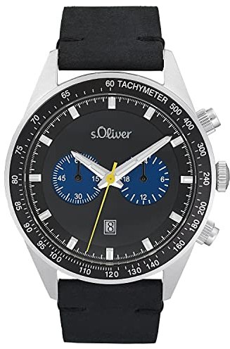 s.Oliver Armbanduhr Herren Chronograph Analog, mit Leder Armband, 5 bar Wasserdicht, Kommt in Uhren Geschenk Box