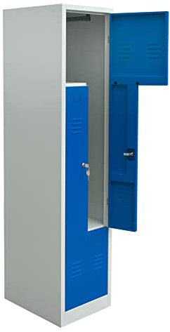 Schrank & Stuhl Spind – Metallspind in Z-Form 1 x 2 Abteilen 180 x 41,5 x 50 cm, Spindschrank mit Zylinderschlössern, Lieferung komplett montiert, Grau/Blau