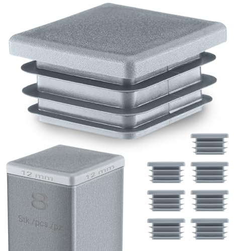 EMFA Lamellenstopfen 12x12 mm Grau für Vierkantrohre, 8 Stück | Rohrstopfen, Vierkantstopfen, Rohrabdeckung, PE-Kunststoff