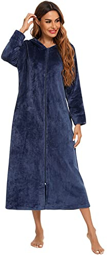 ShuoBeiter Damen Zip Up Fleece Robe Plüsch Bademantel weich warm Hausmantel (XXL, Z4)