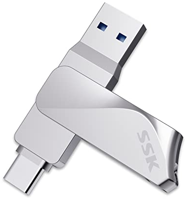 SSK Clé USB 128Go 3.2 Haute Vitesse, Double Clé USB OTG, Imperméable, jusqu'à 200Mo/s, pour Android, Voiture, PC, tablettes