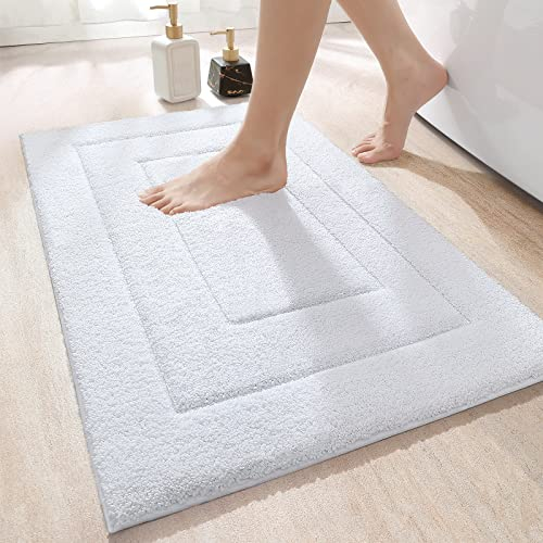DEXI Ultra Soft Bath Mat 60 x 110 cm, Non-Slip Absorbent Microfiber Mats, Machine Washable Quick Dry Rugs, Bathroom Accessories Decor, White
