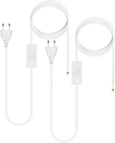 HuLuWa 3m Netzkabel mit Schalter, H03VVH2-F, Weiß, 2 Stück | 2er-Set mit Euroflachstecker, 2-adrig, IP20, für Leuchten, Lampen und Innenbereich