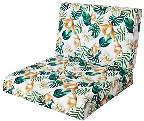 PillowPrim, Stulhkissen, Kissen für Rattansessel, Outdoor, Auflage, Palettenkissen, Sitzkissen, Rattanmöbel, Weiße Blumen, 60 x 60 cm