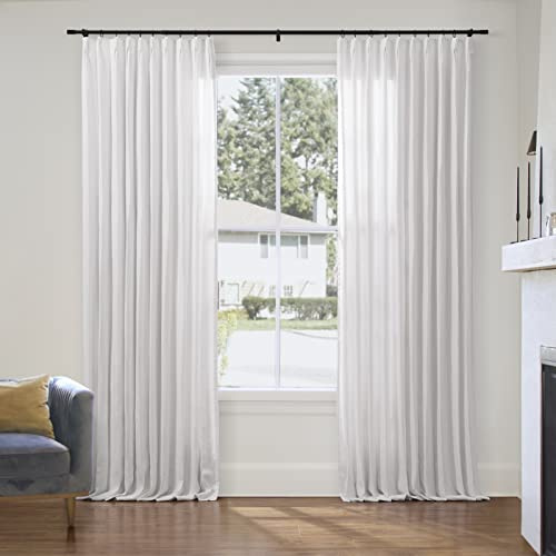 ChadMade Belgian Linen Pinch Pleated Drape 108 Inches Long Vertical Curtain for Bedroom Living Room, Light Blocking Curtain with Cotton Liner (Off White, 1 Panel, 27W x 108L)
