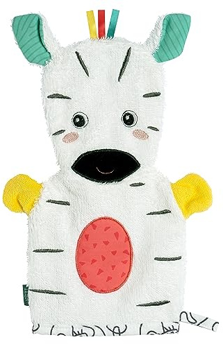 Fehn Waschhandschuh Zebra – Waschlappen mit Tiermotiv für fröhlichen Badespaß – saugstark & kuschelweich – für Babys und Kinder ab 0+ Monaten