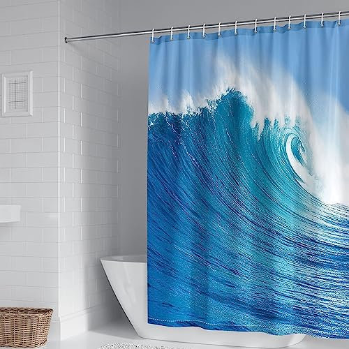 Aotiwe Duschvorhang Eckdusche, Bad Vorhang Blau Wellen Polyester 150X200cm Badezimmer Deko Vintage