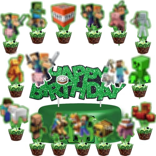 31 Pcs Game Miner Cake Toppers, Cake Decorations, Cupcake Toppers, Birthday Party Supplies