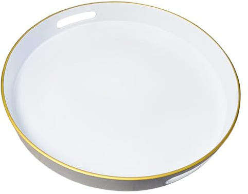 UOEKCS Weißes dekoratives Tablett, Serviertablett mit Griffen, rundes dekoratives Tablett für Couchtisch, 33 cm Kunststofftablett für Ottomane, Wohnzimmer, Badezimmer, Heimdekoration