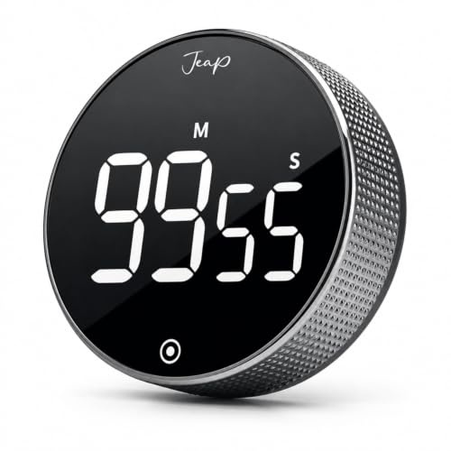 JEAP Timer da Cucina Magnetico | Timer Digitale LED con 3 Livelli di Volume | Ideale per Cucina, Studio, Compiti, Palestra, Yoga | Timer Facile da usare | Design Minimal, Colore Nero e Argento