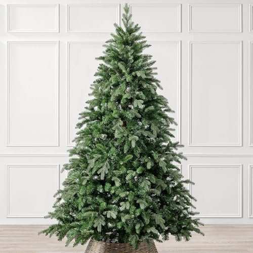 CHRISTOW Artificial Christmas Tree 7ft, Realistic Fraser Fir with Lifelike PE & PVC Tips, Natural Bushy Shape, Hinged Branches, Twist-Lock Poles, Green Metal Stand for Easy Display, 210cm x 136cm