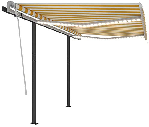 BaraSh Gelenkarmmarkise Einziehbar mit LED Balkon Markise Gelenkarmmarkise Awning Balcony Markise Einziehbar Sonnenmarkisen 3,5x2,5 m Gelb und Weiß