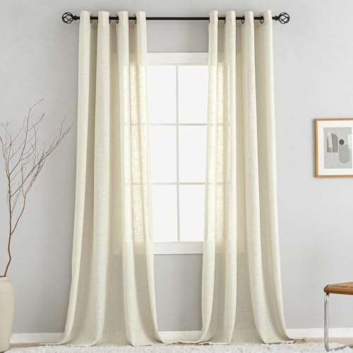 VOILYBIRD Natürliche Leinenstruktur Vorhänge mit Ösen Leinen Gardinen für Fenster Wohnzimmer (Beige, HxB 220x140 cm, 2 Stück)