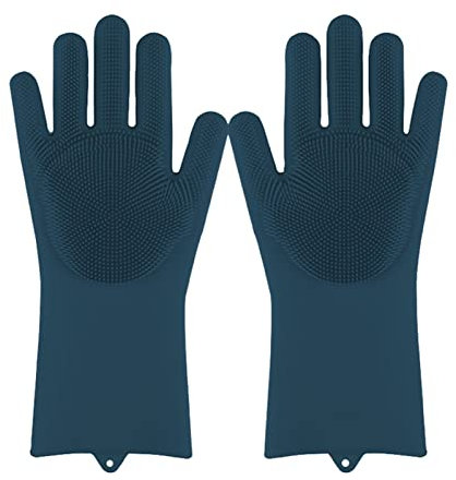 DUnLap Cleaning Gloves Magic Silicone Dishwashing Gloves Scrubber Dish Washing Sponge Rubber Scrub Gloves Kitchen Cleaning Tools 1 Pair Soft Eco Friendly Cleaning Gloves(Deep Blue)