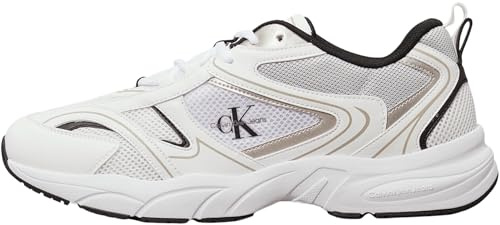 Calvin Klein Herren Runner Sneaker Retro Tennis Mesh Sportlich, Weiß (Bright White/Black), 44