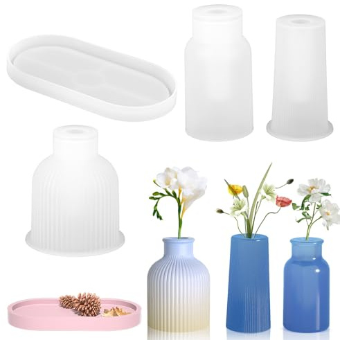 Jwogngls Lot de 4 moules en silicone pour vase, 3 vases + palette