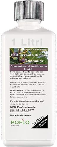 POFLO Fertilizante per fichi HIGH-TECH Ficus carica NPK, vero fico, fertilizza le piante in aiuole e vasi (1000ml)