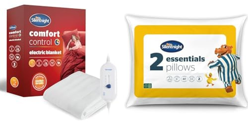 Silentnight Comfort Control Electric Blanket Double - Heated Electric Underblanket & Pillow, White, Pack of 2
