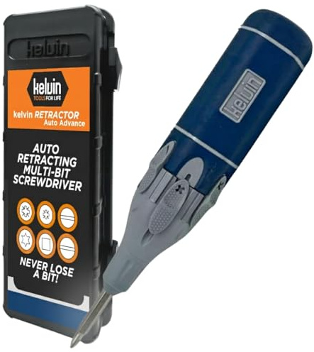 Kelvin Tools Retractor Auto Advance – Automatic Multi-Bit Screwdriver, 6-in-1 Autoloader Tool with Spring-Loaded Lock System, Compact Multitool for Men and Women, Made in North America