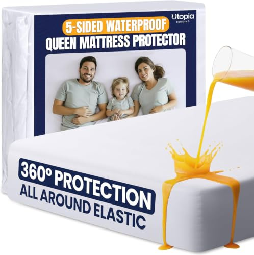 5-Sided Waterproof Mattress Protector Queen Size, fits Upto 17 Deep Pocket