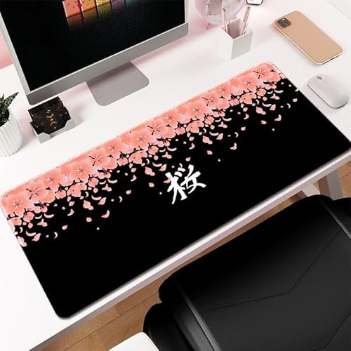 Hixingo Fleur de Cerisier Japonais Tapis de Souris XXL, Tapis de Souris Gamer, Tapis Souris avec Bords Cousus, Tapis de Souris en Base Antidérapante Convient Gaming, Maison (900x400x3mm,Sakura 6)