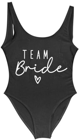 Minetom Damen Badeanzug Team Braut Monokinis Bauchweg Einteilige Junggesellenabschied Brautjungfer Bademode Strand Swimsuit Rückenfrei Badeanzüge Badebekleidung