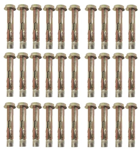 YKUKIZEE 30Pcs Expansion Bolts, M10 x 85mm Concrete Anchor Bolt Heavy Duty | Hex Nut Sleeve Masonry Anchor Bolt Screw, Carbon Steel, for Brick, Cavity, Wall Fixings