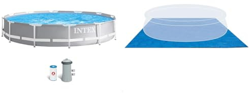 Intex 26712NP - Piscina Desmontable Redonda INTEX Prism Frame con depuradora & 28048 - Tapiz 472 cm para Piscinas de: 244, 305, 366 y 457 cm, Color Azul