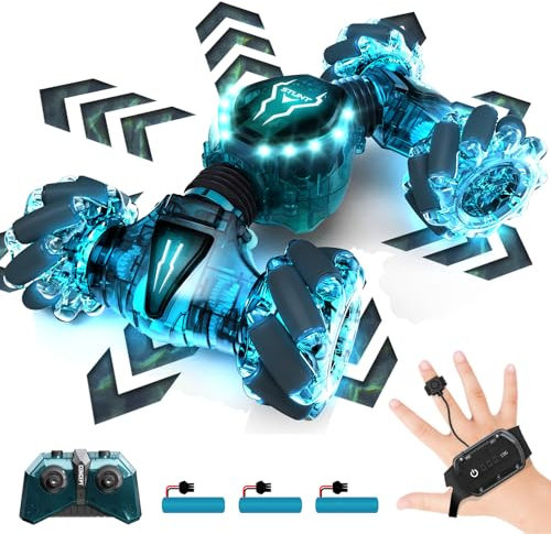 Tecnock 2025 Remote Control Car with Hand Control,2.4Ghz Gesture Sensing 4WD 360°Rotation RC Drift Car,3 Rechargeable Battery with Lighting Suitable for Many Terrains Gift for 4-9+Boys Girls