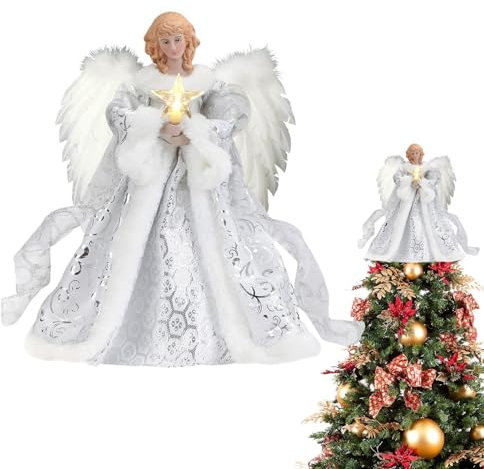 Weihnachtsengel Baumspitze, Engel Weihnachtsbaumspitze, Weihnachtsbaumspitzen, Anhänger-Baumspitze Mit Licht - Zarte Top-Engelstatue Für Den Innenbereich, Christbaumschmuck, Neujahrsparty-Zubehör